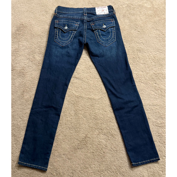 True Religion Rocco Jeans Mens 30x31 Relaxed Skinny Flap Pockets Navy Wash - Picture 1 of 12